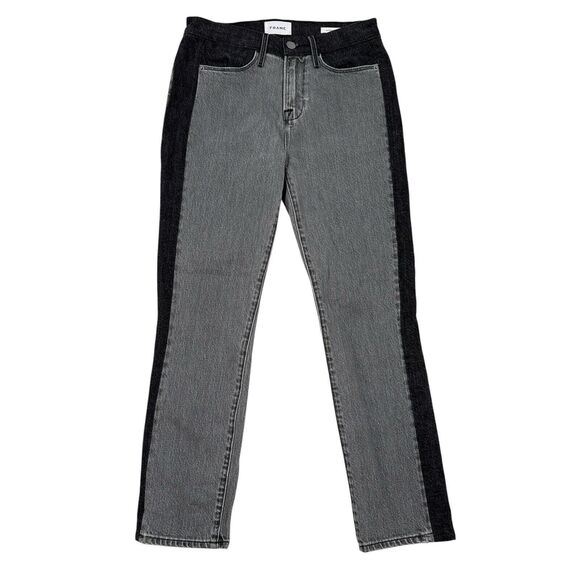FRAME Denim Jeans Size 25 Gray Black Wood Silver Duo Le High Straight High Rise - Picture 1 of 8